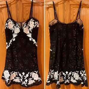 For Love & Lemons Matador Floral Lace Loop Trim Mini Dress Black White Sz Medium